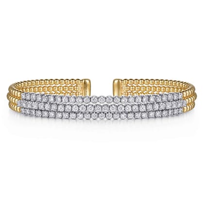 14K White  Yellow Bujukan and Diamond Multi Row Split Bangle Bracelet
