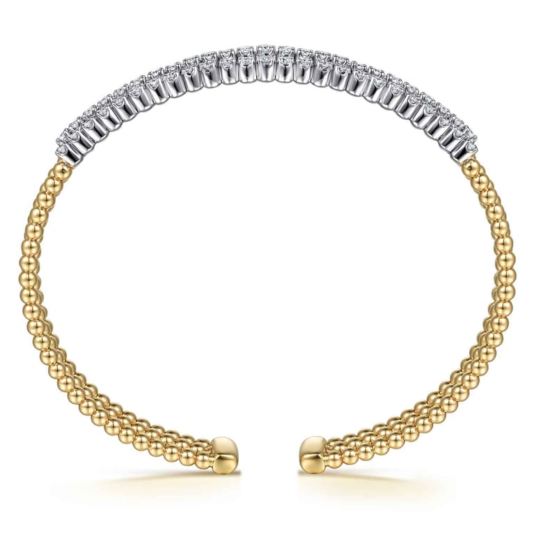 14K White  Yellow Bujukan and Diamond Multi Row Split Bangle Bracelet - 1.35 ct - Shot 3