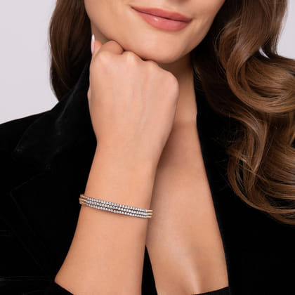 14K White  Yellow Bujukan and Diamond Multi Row Split Bangle Bracelet