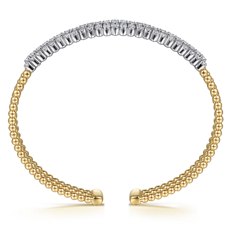 14K White  Yellow Bujukan and Diamond Multi Row Split Bangle Bracelet - 1.35 ct - Shot 3