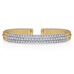 14K White  Yellow Bujukan and Diamond Multi Row Split Bangle Bracelet