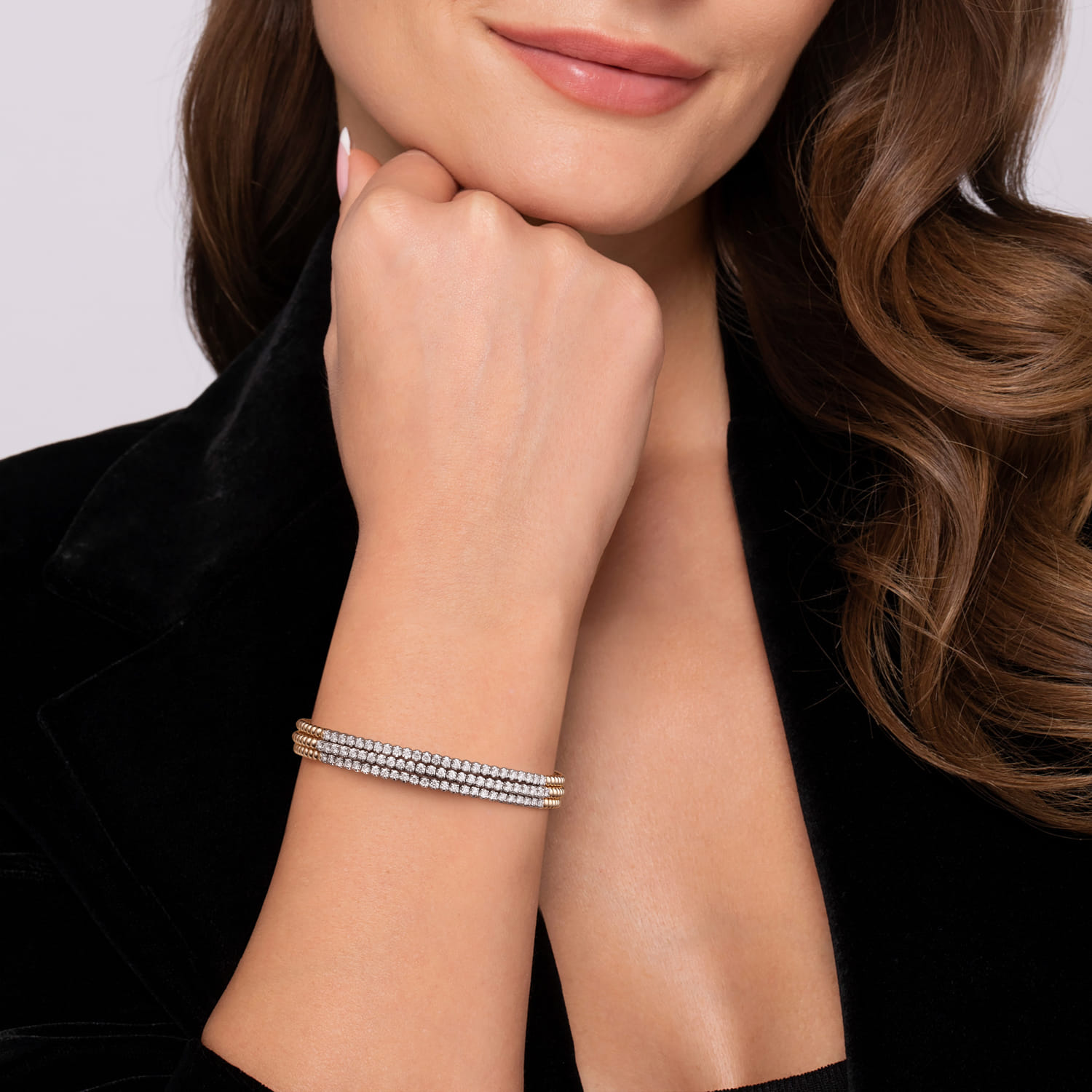 14K White  Yellow Bujukan and Diamond Multi Row Split Bangle Bracelet - 1.35 ct - Shot 4