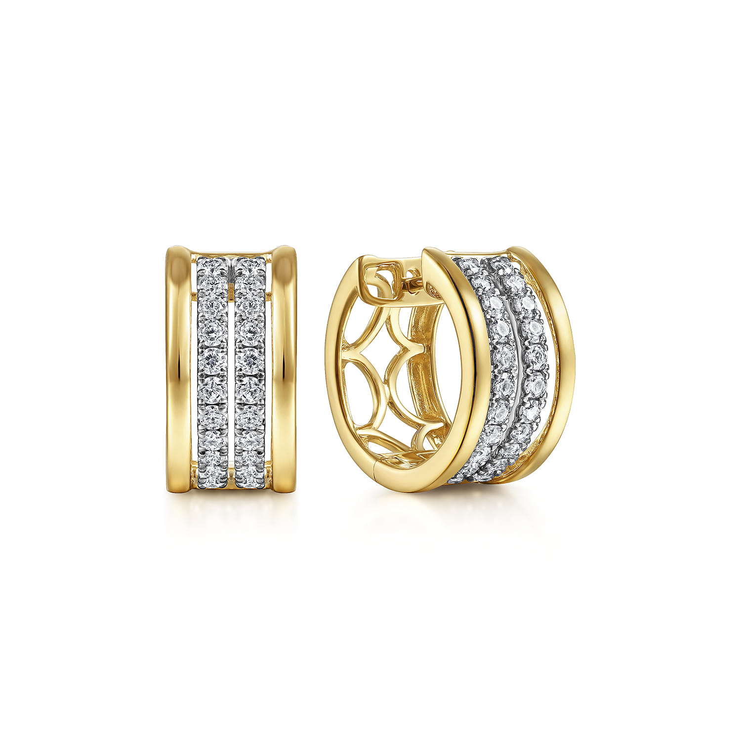 14K White-Yellow Gold 15mm Diamond Earrings - 0.65 ct - Shot 1