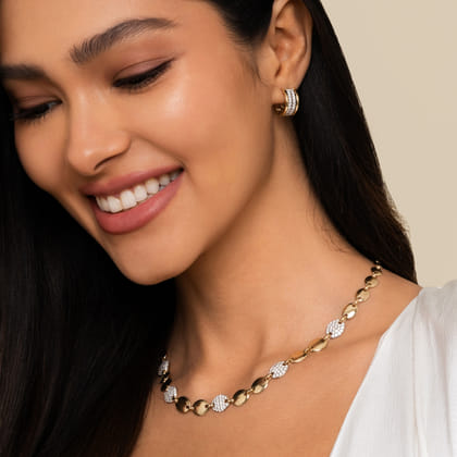 14K White-Yellow Gold 15mm Diamond Earrings