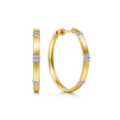 14K White-Yellow Gold 30mm Classic Diamond Hoop Earrings