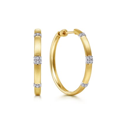 14K White-Yellow Gold 30mm Classic Diamond Hoop Earrings