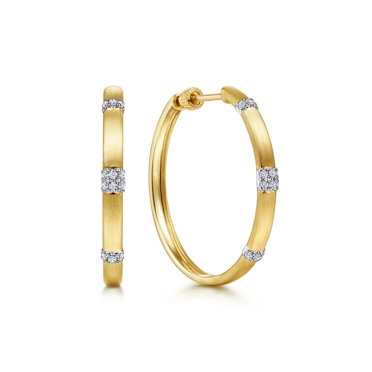 14K White-Yellow Gold 30mm Classic Diamond Hoop Earrings - 0.21 ct - Shot 1