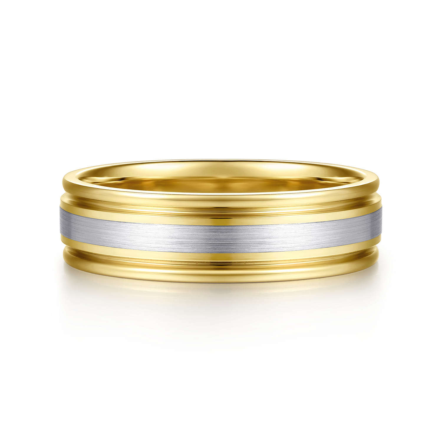 14K White-Yellow Gold 4mm - Men's Wedding Band in Horizontal Brush Finish - Shot 1
