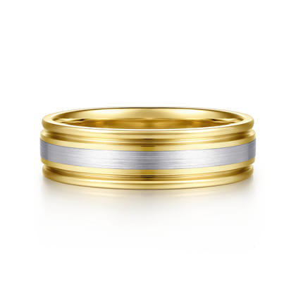 14K White-Yellow Gold 4mm - Men's Wedding Band in Horizontal Brush Finish