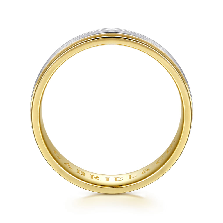 14K White-Yellow Gold 4mm - Men's Wedding Band in Horizontal Brush Finish - Shot 2