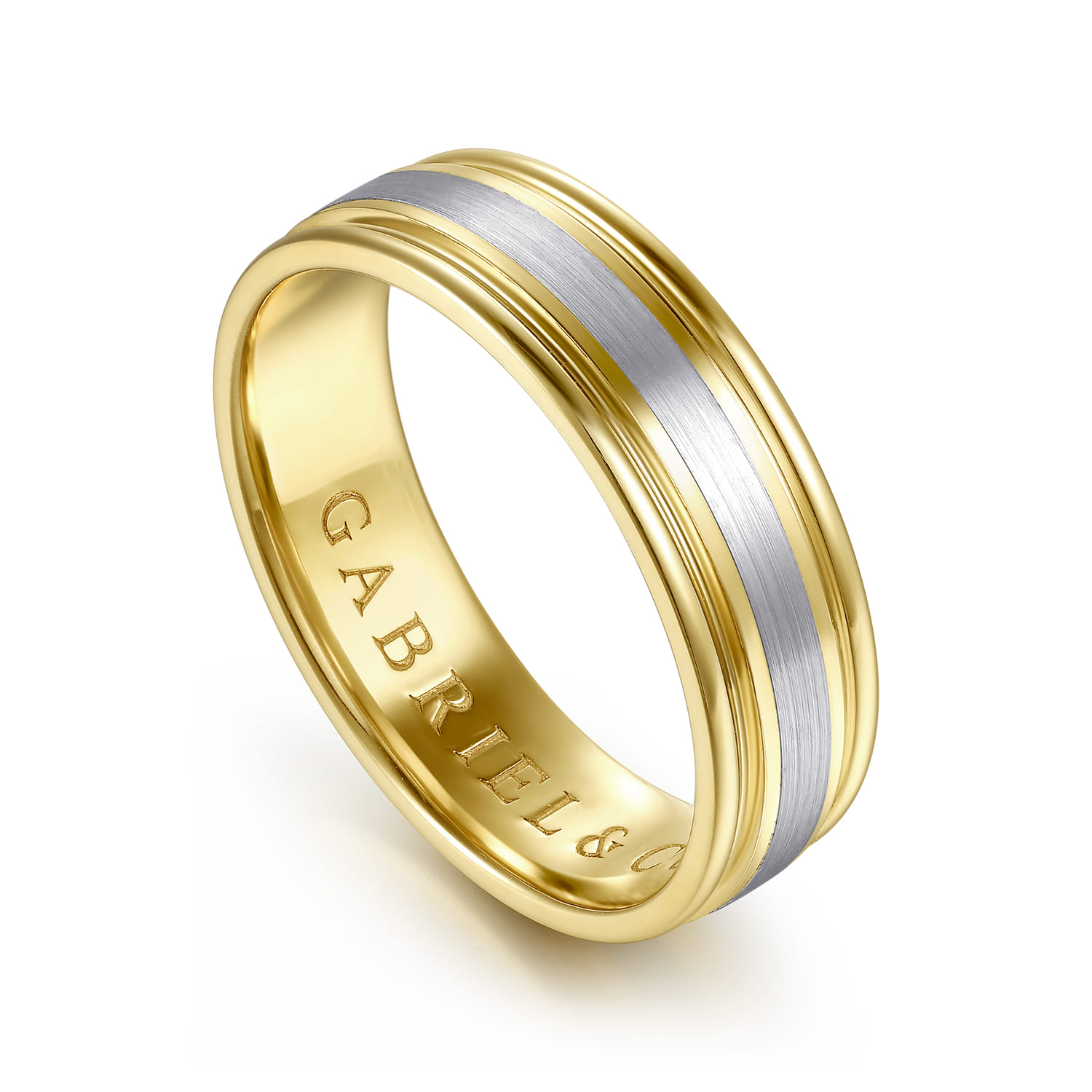 14K White-Yellow Gold 4mm - Men's Wedding Band in Horizontal Brush Finish - Shot 3