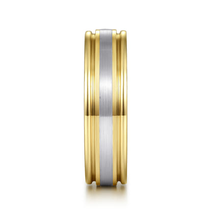 14K White-Yellow Gold 4mm - Men's Wedding Band in Horizontal Brush Finish
