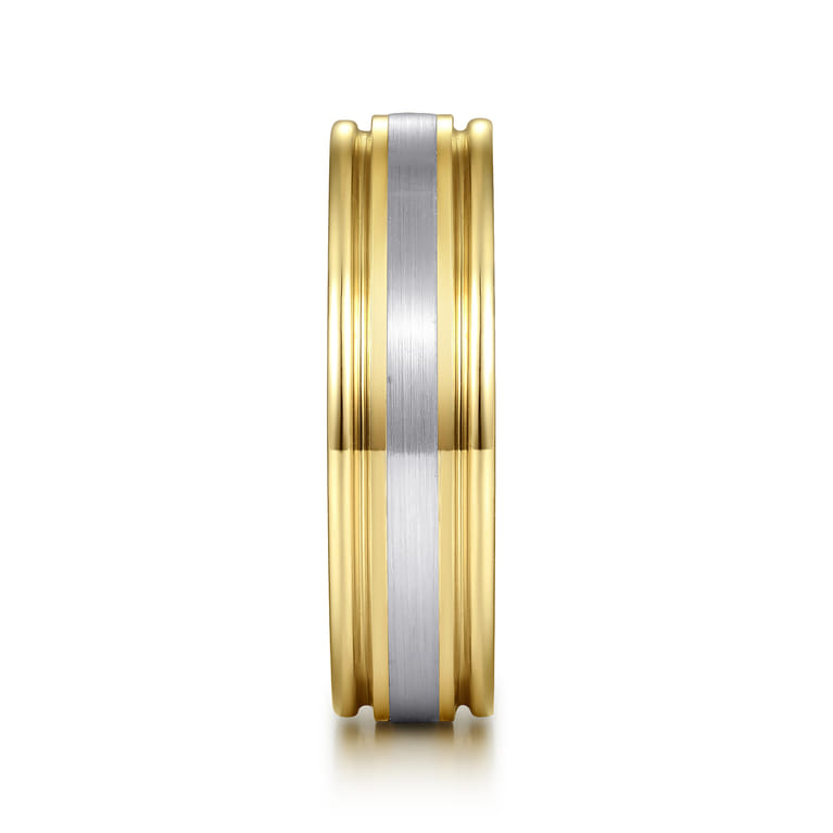 14K White-Yellow Gold 4mm - Men's Wedding Band in Horizontal Brush Finish - Shot 4