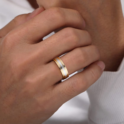 14K White-Yellow Gold 4mm - Men's Wedding Band in Horizontal Brush Finish