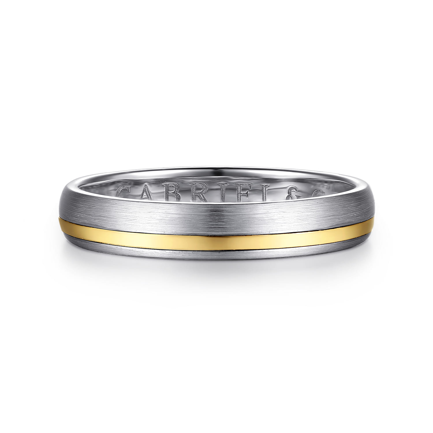 14K White-Yellow Gold 4mm - Men's Wedding Band in Horizontal Brush Finish - Shot 1