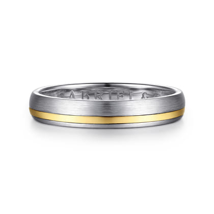 14K White-Yellow Gold 4mm - Men's Wedding Band in Horizontal Brush Finish