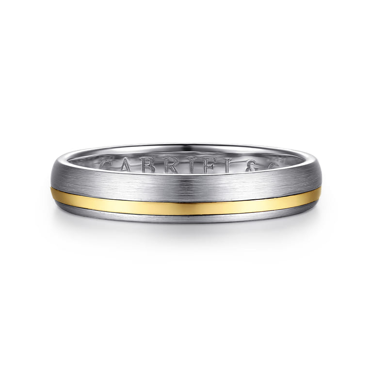 14K White-Yellow Gold 4mm - Men's Wedding Band in Horizontal Brush Finish - Shot 1