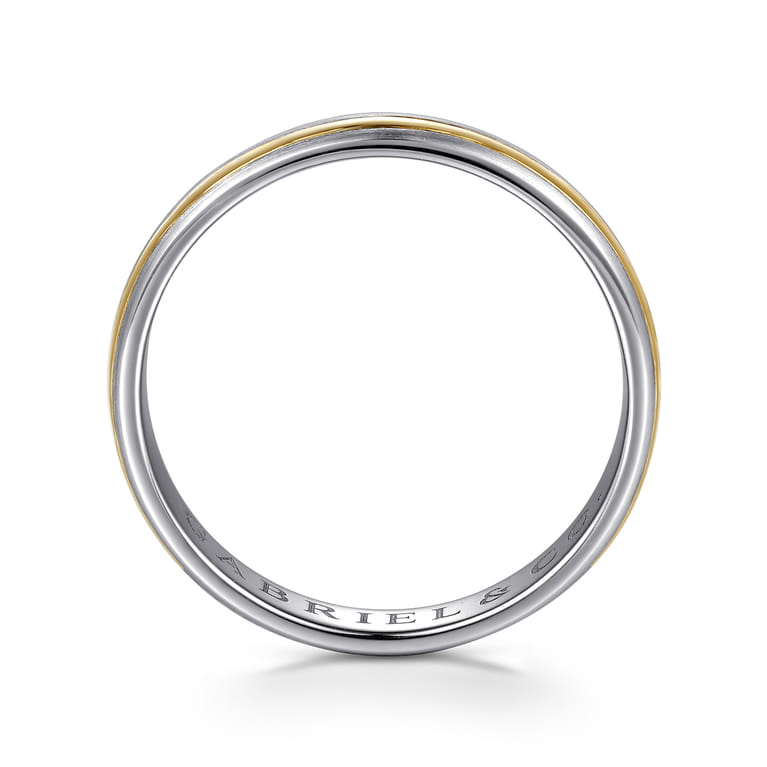 14K White-Yellow Gold 4mm - Men's Wedding Band in Horizontal Brush Finish - Shot 2