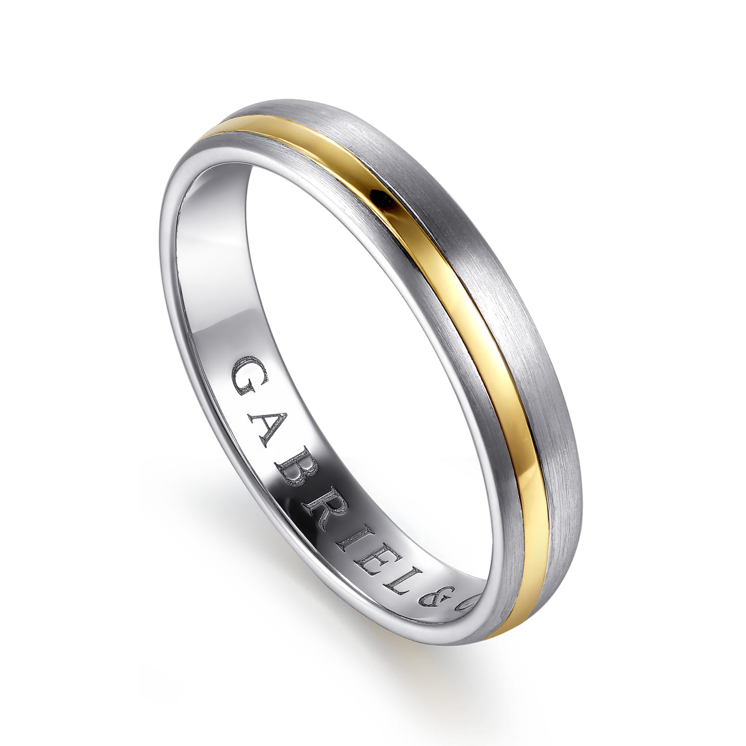 14K White-Yellow Gold 4mm - Men's Wedding Band in Horizontal Brush Finish - Shot 3