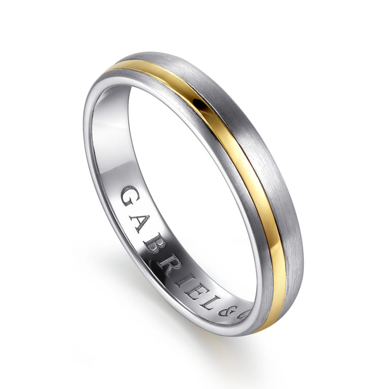 14K White-Yellow Gold 4mm - Men's Wedding Band in Horizontal Brush Finish - Shot 3