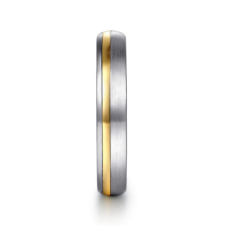 14K White-Yellow Gold 4mm - Men's Wedding Band in Horizontal Brush Finish - Shot 4