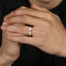 14K White-Yellow Gold 4mm - Men's Wedding Band in Horizontal Brush Finish