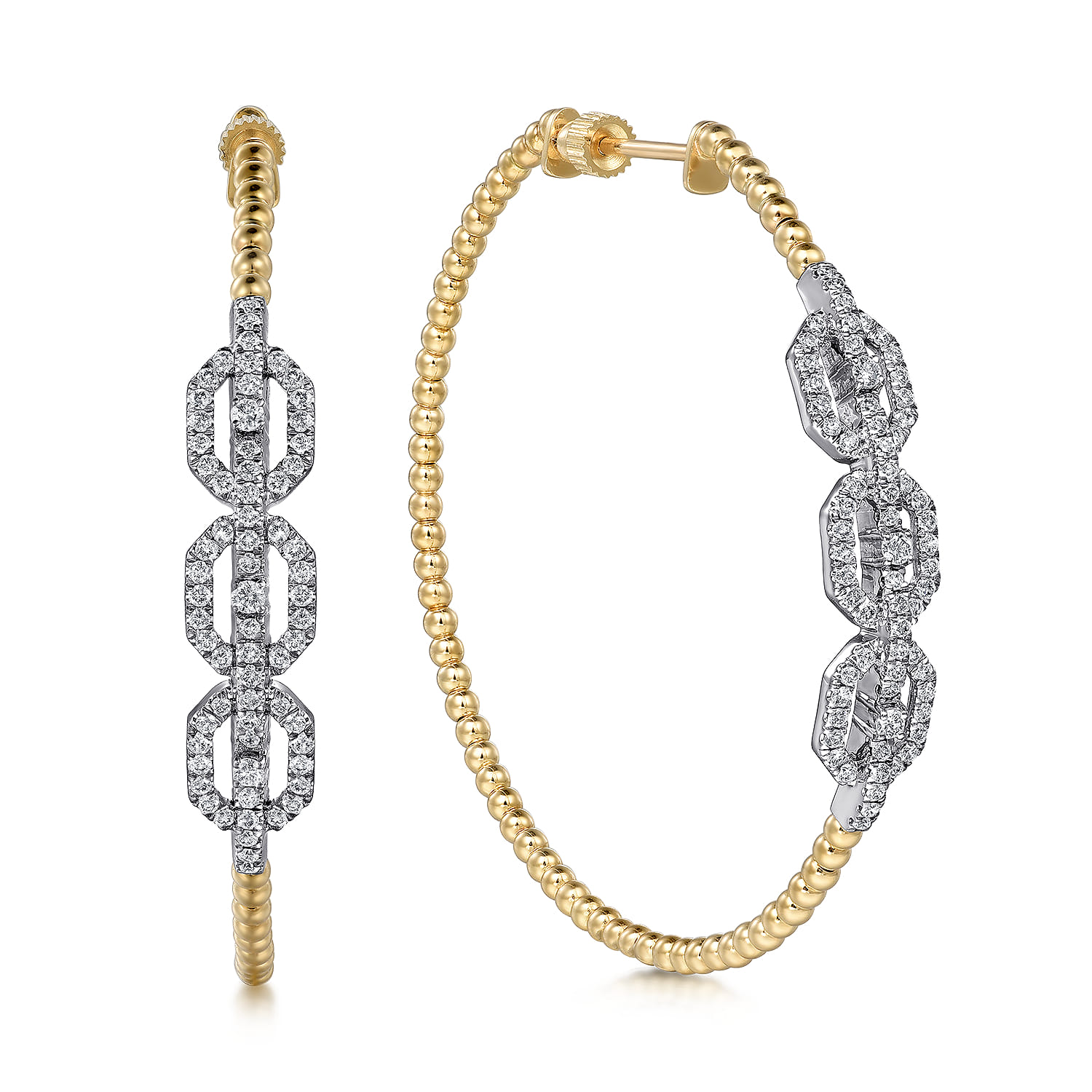 14K White-Yellow Gold 50mm Bujukan Diamond Hoop Earrings - 0.9 ct - Shot 1