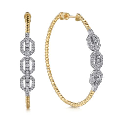 14K White-Yellow Gold 50mm Bujukan Diamond Hoop Earrings