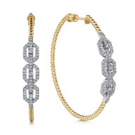 14K White-Yellow Gold 50mm Bujukan Diamond Hoop Earrings