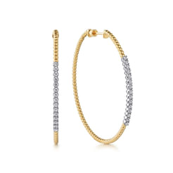 14K White-Yellow Gold 60mm Bujukan Diamond Hoop Earrings