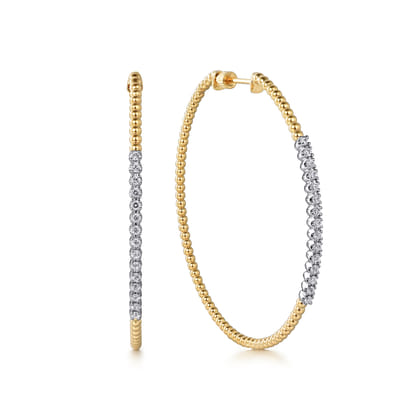 14K White-Yellow Gold 60mm Bujukan Diamond Hoop Earrings