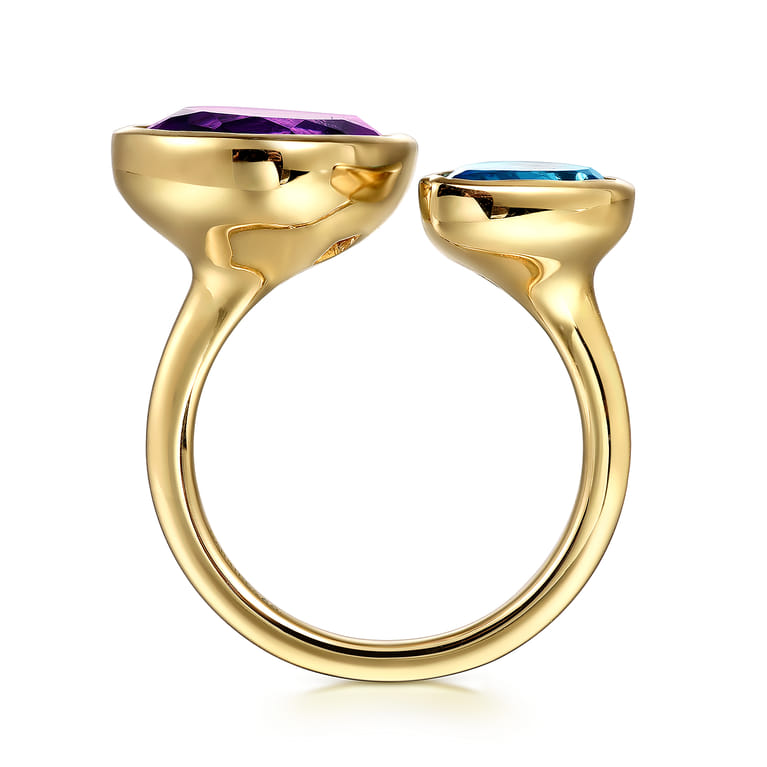 14K White  Yellow Gold Amethyst and Blue Topaz Open Ring - Shot 2