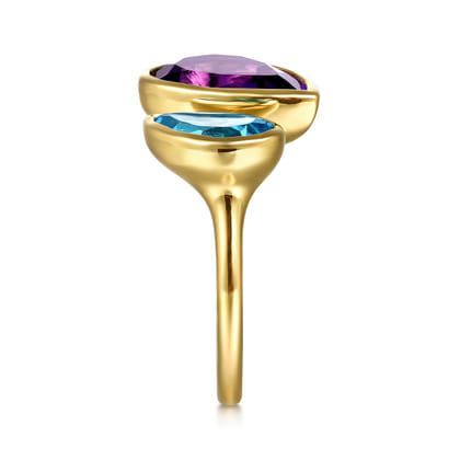14K White  Yellow Gold Amethyst and Blue Topaz Open Ring