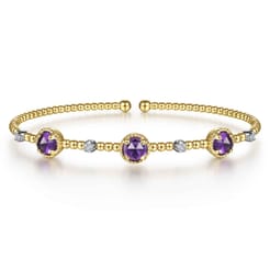 14K White-Yellow Gold Amethyst and Diamond Station Bujukan Bangle