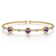 14K White-Yellow Gold Amethyst and Diamond Station Bujukan Bangle