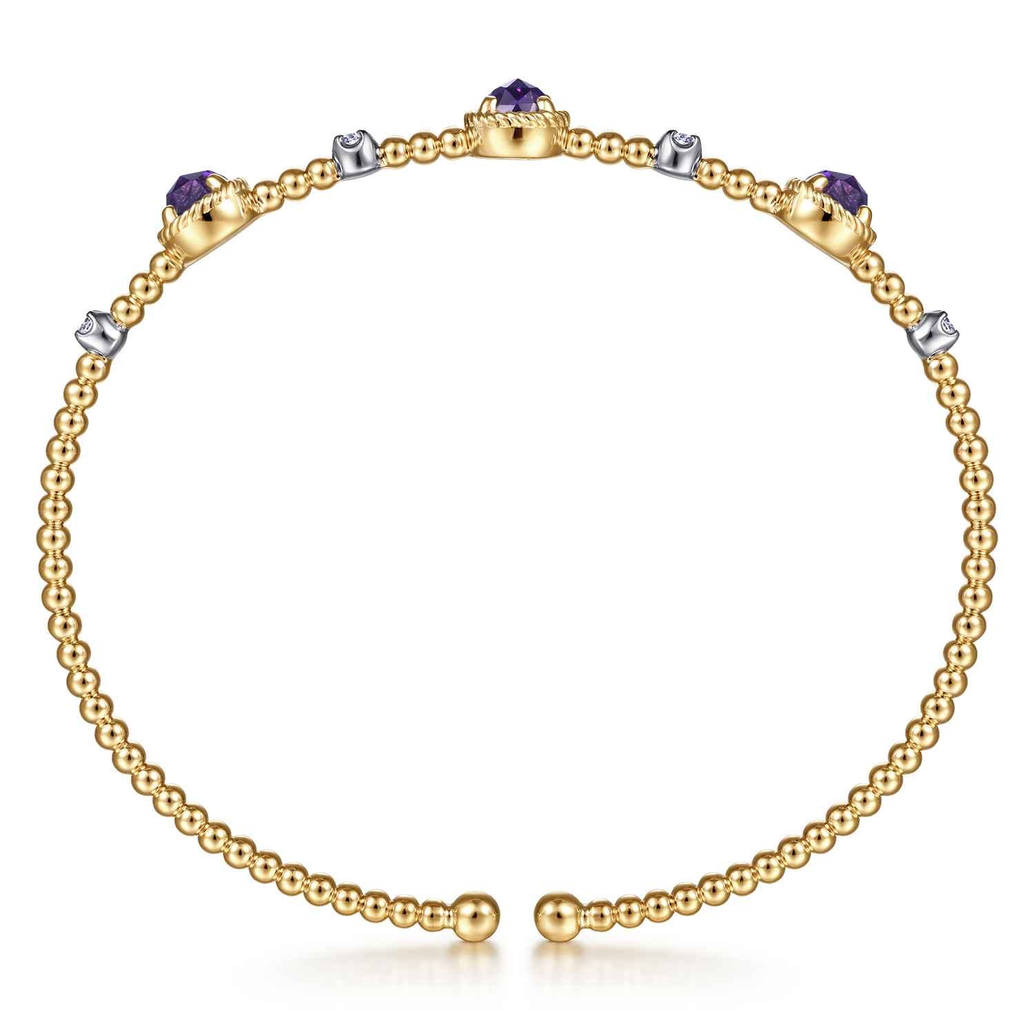 14K White-Yellow Gold Amethyst and Diamond Station Bujukan Bangle - 0.11 ct - Shot 3