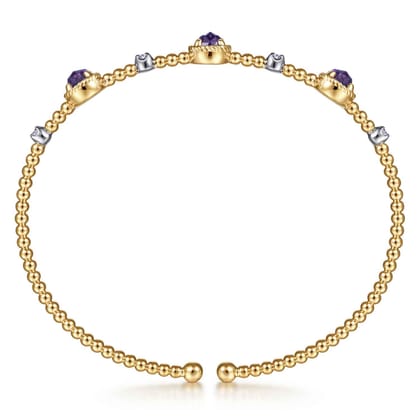 14K White-Yellow Gold Amethyst and Diamond Station Bujukan Bangle