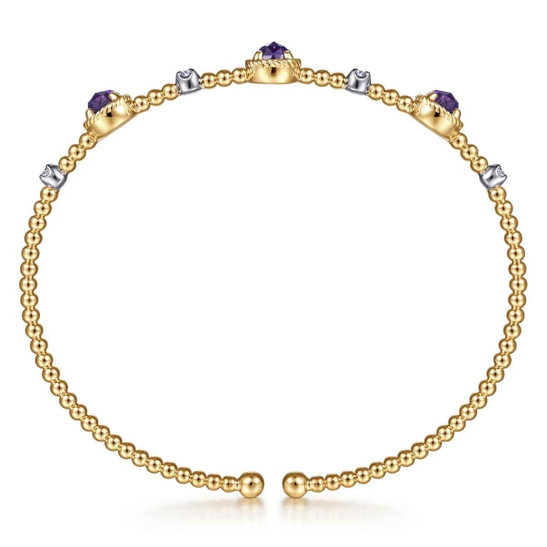 14K White-Yellow Gold Amethyst and Diamond Station Bujukan Bangle - 0.11 ct - Shot 3