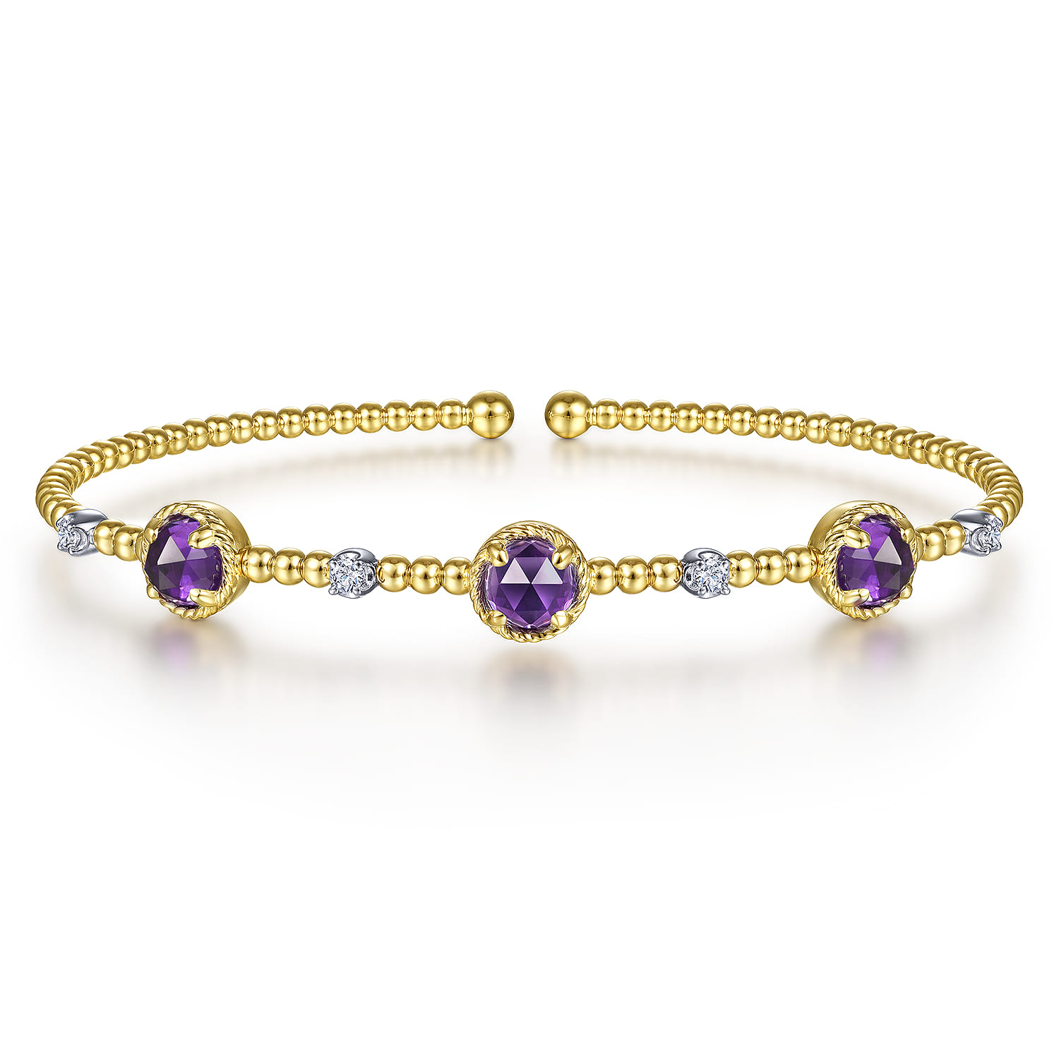 14K White-Yellow Gold Amethyst and Diamond Station Bujukan Bangle - 0.12 ct - Shot 1