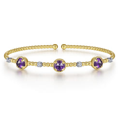 14K White-Yellow Gold Amethyst and Diamond Station Bujukan Bangle