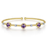 14K White-Yellow Gold Amethyst and Diamond Station Bujukan Bangle - 0.12 ct