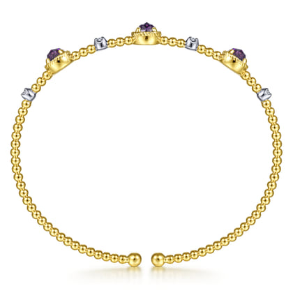 14K White-Yellow Gold Amethyst and Diamond Station Bujukan Bangle