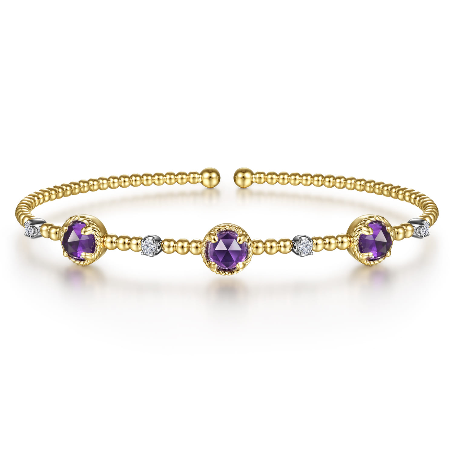 14K White-Yellow Gold Amethyst and Diamond Station Bujukan Bangle - 0.12 ct - Shot 1