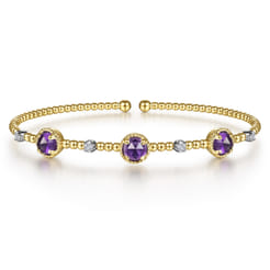 14K White-Yellow Gold Amethyst and Diamond Station Bujukan Bangle
