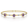 14K White-Yellow Gold Amethyst and Diamond Station Bujukan Bangle - 0.12 ct