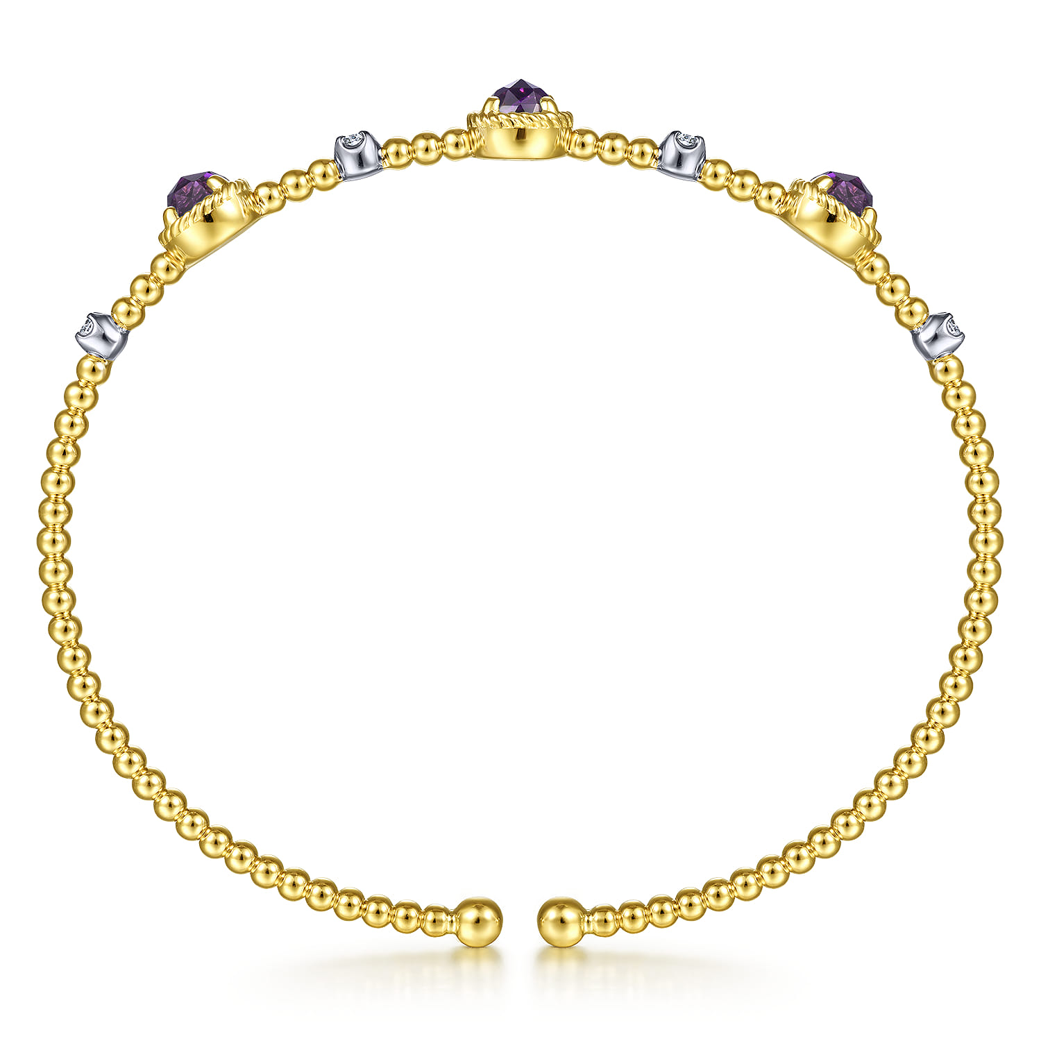 14K White-Yellow Gold Amethyst and Diamond Station Bujukan Bangle - 0.12 ct - Shot 3