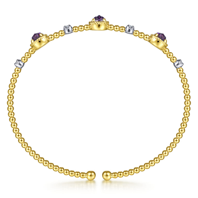 14K White-Yellow Gold Amethyst and Diamond Station Bujukan Bangle - 0.12 ct - Shot 3