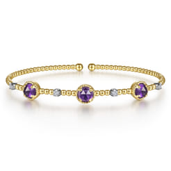 14K White-Yellow Gold Amethyst and Diamond Station Bujukan Bangle