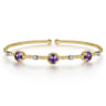 14K White-Yellow Gold Amethyst and Diamond Station Bujukan Bangle - 0.11 ct