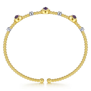 14K White-Yellow Gold Amethyst and Diamond Station Bujukan Bangle